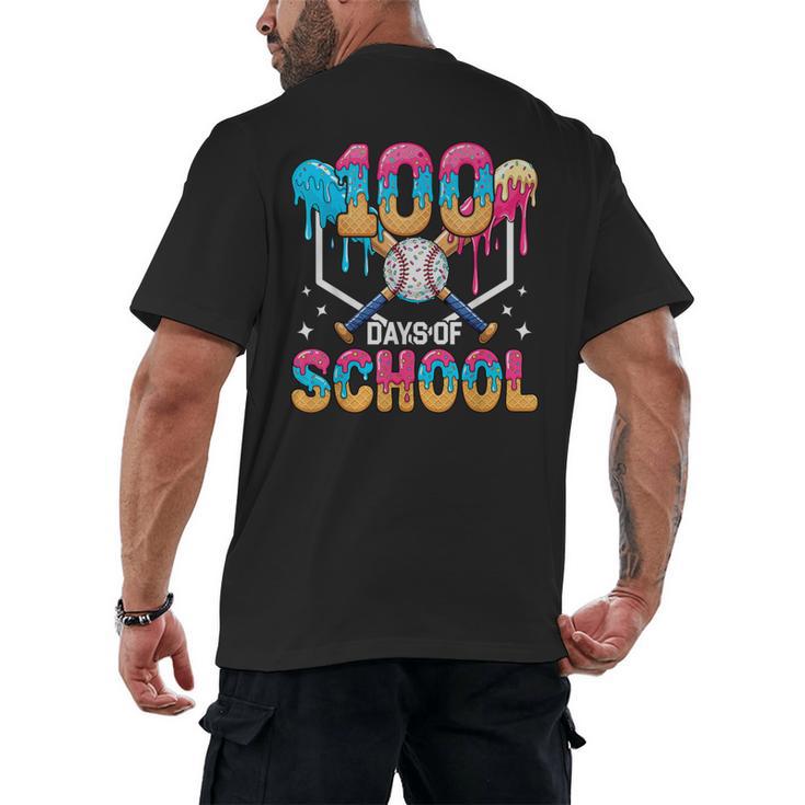 100 Days Of School Baseball Boys Ice Cream Drip 100th Day Men's Back Print T-Shirt