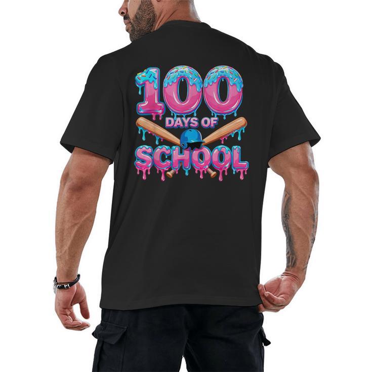 100 Days Of School Baseball Dripping Ice Cream 100th Day Men's Back Print T-Shirt