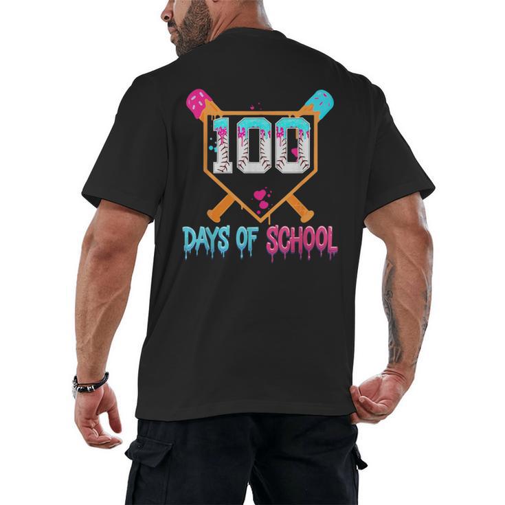 100 Days Of School Baseball Ice Cream Drip 100th Day School Men's Back Print T-Shirt