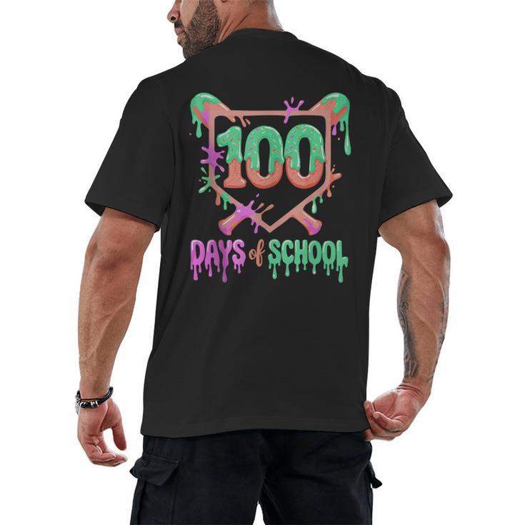100 Days Of School Baseball Ice Cream Drip 100th Day Player Men's Back Print T-Shirt