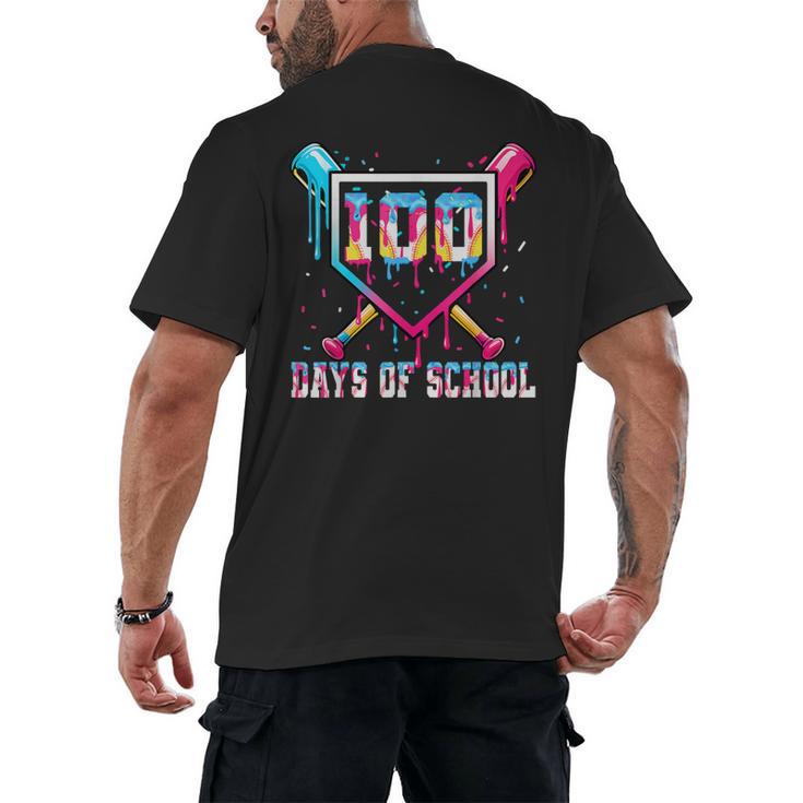 100 Days Of School Boy Kids Baseball Ice Cream Drip Teacher Men's Back Print T-Shirt