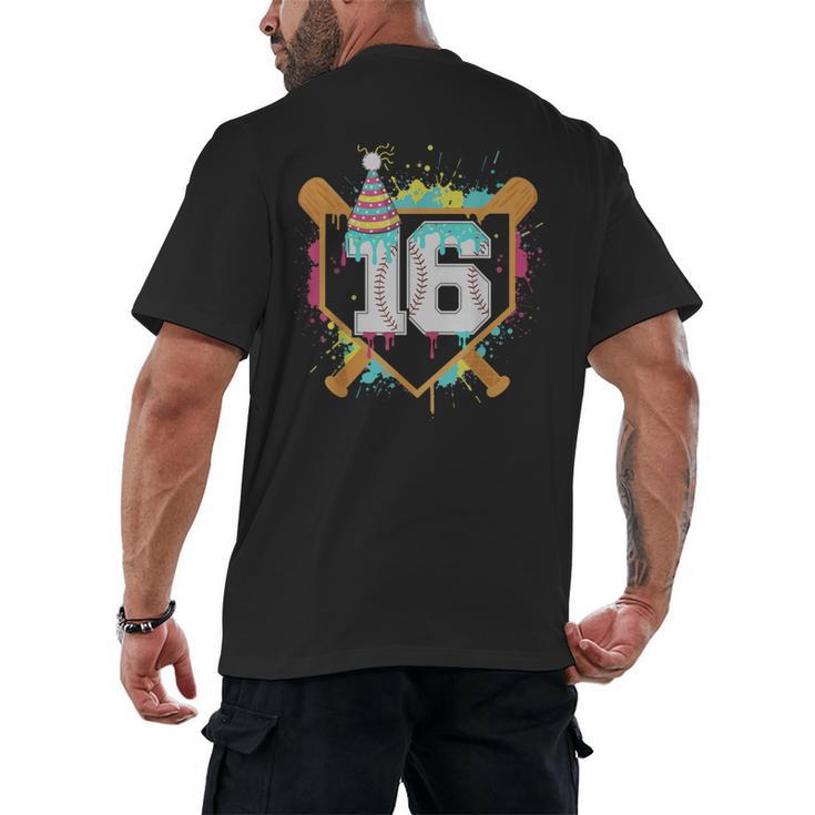 16th Birthday Baseball Drip Number 16 Year Old Birthday Boy Men's Back Print T-Shirt