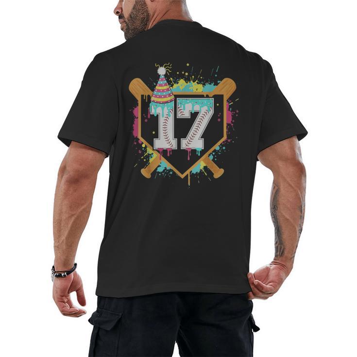 17th Birthday Baseball Drip Number 17 Year Old Birthday Boy Men's Back Print T-Shirt