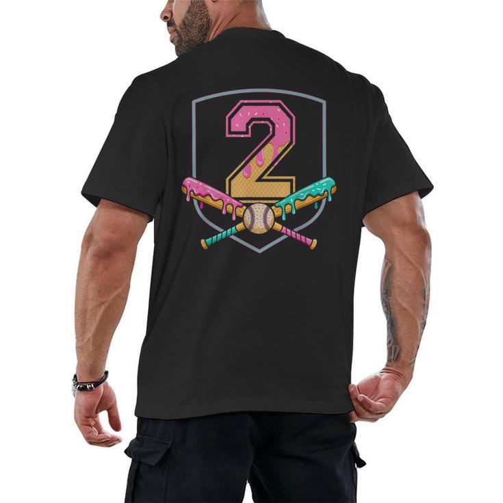 2nd Birthday Baseball Bat Ice-Cream Drip 2yrs Old Boys Kids Men's Back Print T-Shirt
