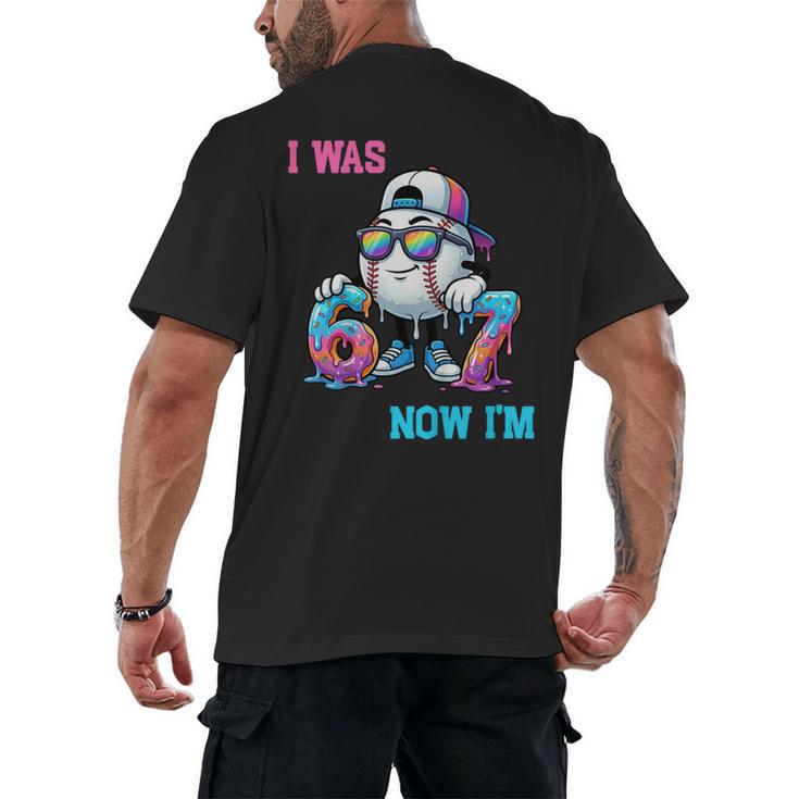 I Was 6 Now I'm 7 Baseball Birthday Drip Ice Cream Boy Men's Back Print T-Shirt