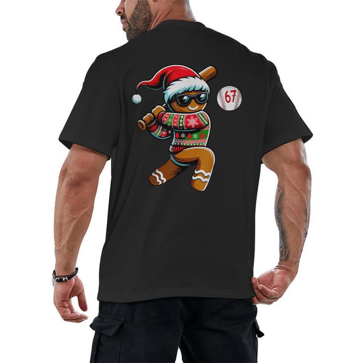 67 Gingerbread Man Playing Baseball Christmas 6 7 Meme Men's Back Print T-Shirt
