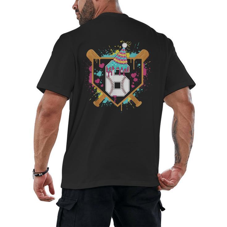 6th Birthday Baseball Drip Number 6 Year Old Birthday Boy Men's Back Print T-Shirt