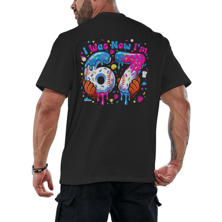 7th Birthday I Was 6 Now I'm 7 Baseball Ice Cream Drip Men's Back Print T-Shirt