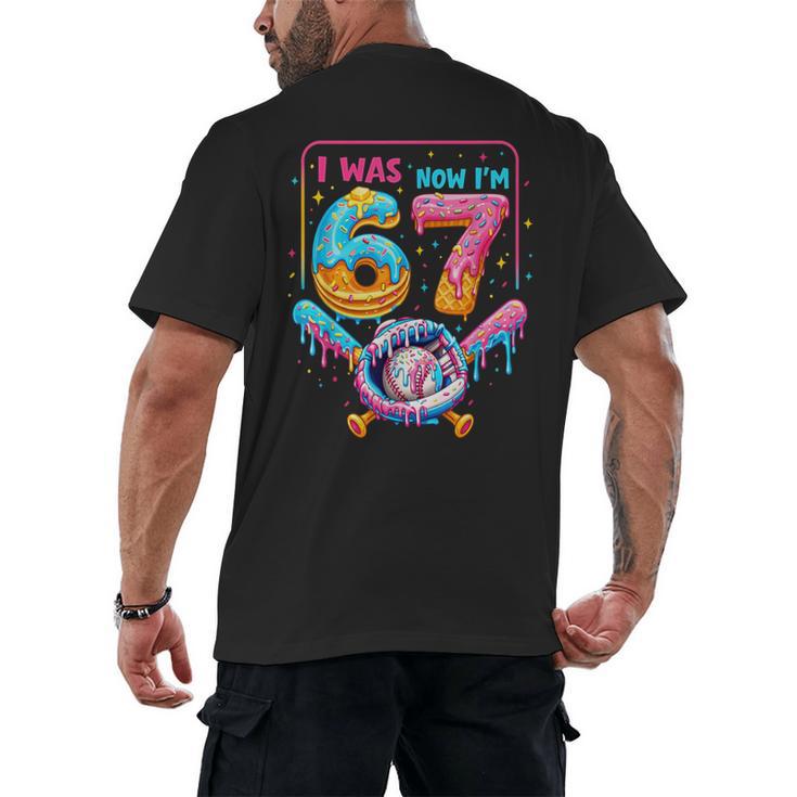 7th Birthday Boys I Was 6 Now I'm 7 Baseball Ice Cream Drip Men's Back Print T-Shirt