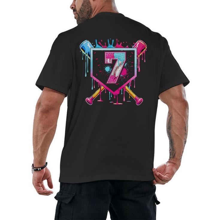 7th Birthday Boys Baseball Ice Cream Drip Boys Baseball Men's Back Print T-Shirt
