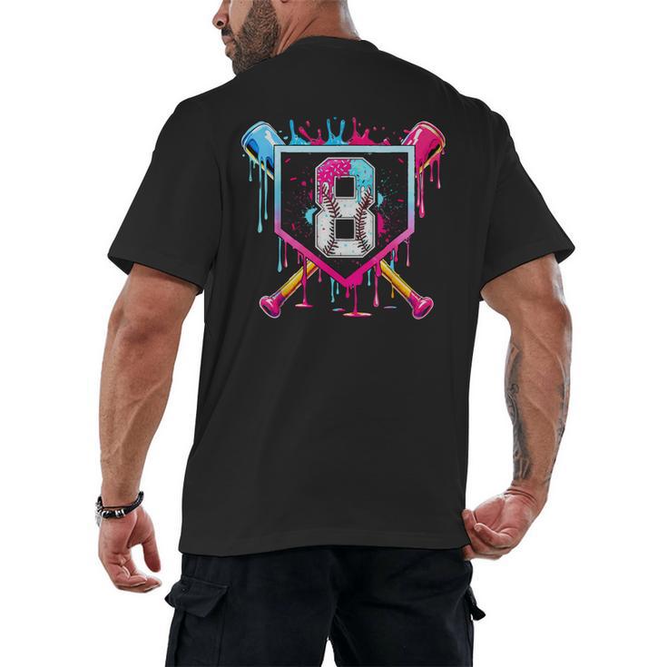 8th Birthday Boys Baseball Ice Cream Drip Boys Baseball Men's Back Print T-Shirt