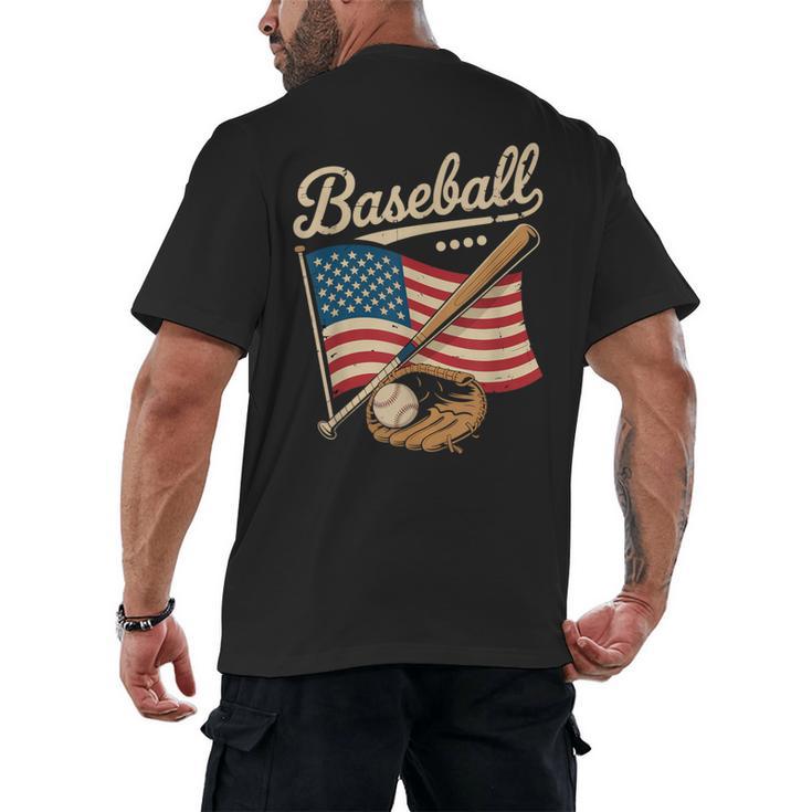 American Flag Baseball Player Bat Fan Catcher Pitcher USA Men's Back Print T-Shirt