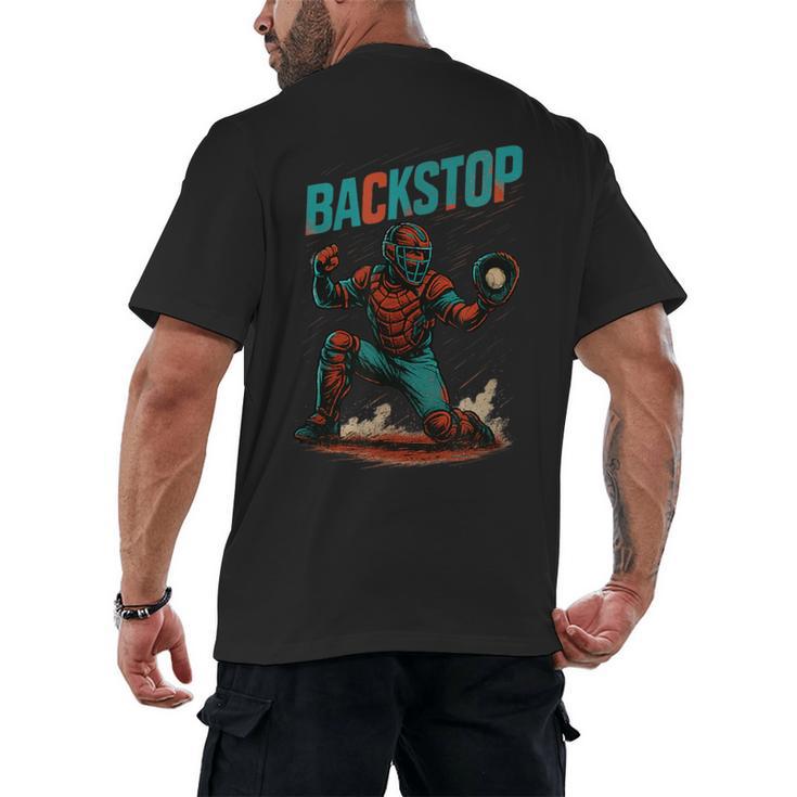 Backstop Catcher Baseball Graphic Men's Back Print T-Shirt