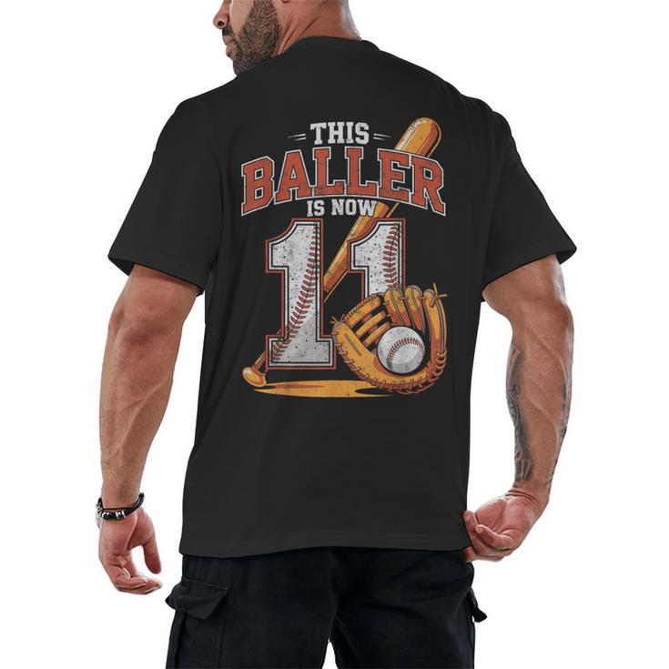 This Baller Is Now 11 Year Baseball Player 11th Birthday Boy Men's Back Print T-Shirt