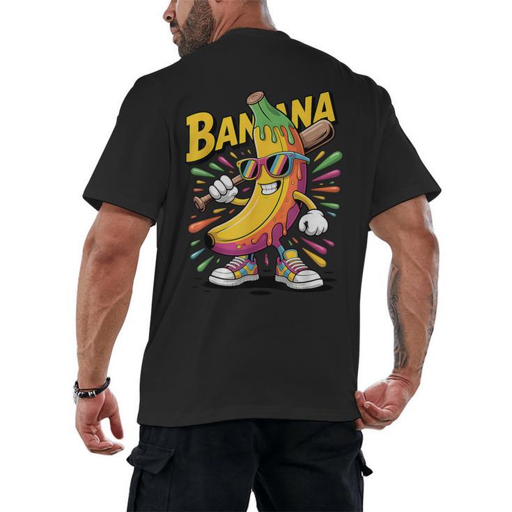 Banana Baseball Cartoon Cool Sports Kids Teens Men's Back Print T-Shirt