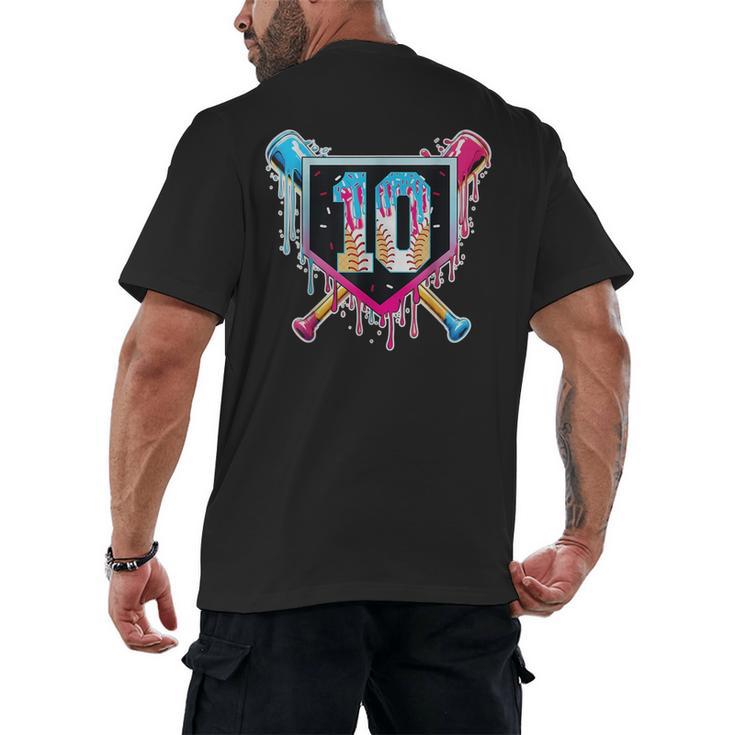 Baseball 10 Year Old Boy Ice Cream Drip 10th Birthday Player Men's Back Print T-Shirt