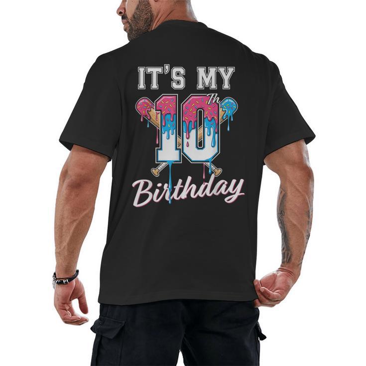 Baseball 10 Year Old Ice Cream Drip 10th Birthday Boys Men's Back Print T-Shirt Baseball 10 Year Old Ice Cream Drip 10th Birthday Boys Men's Back Print T-Shirt
