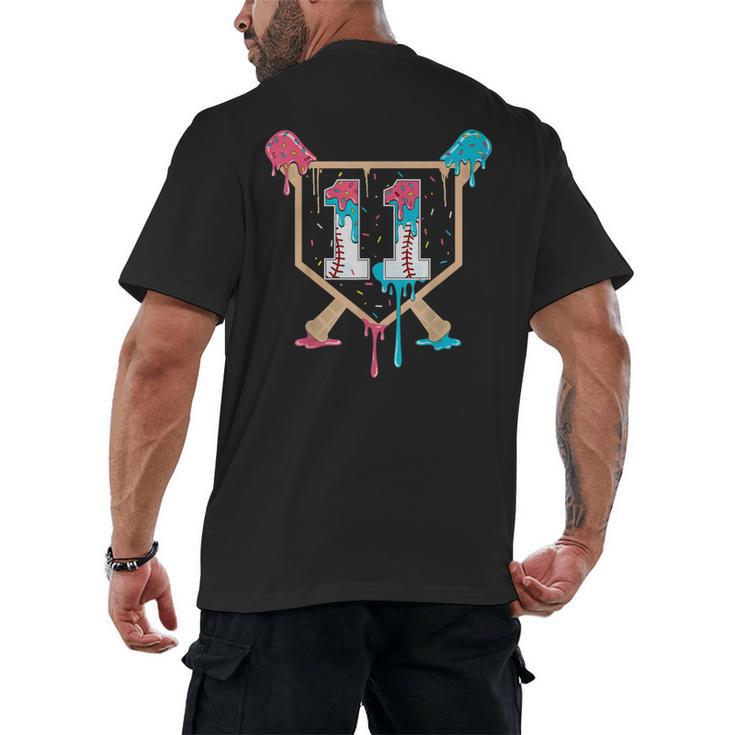 Baseball 11 Year Old Ice Cream Drip 11th Birthday Boy Player Men's Back Print T-Shirt