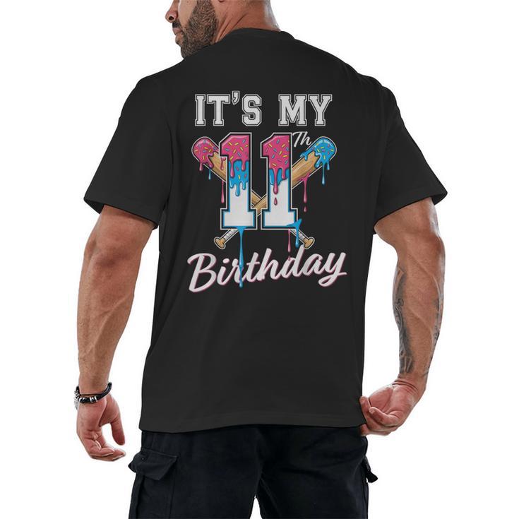 Baseball 11 Year Old Ice Cream Drip 11th Birthday Boys Men's Back Print T-Shirt