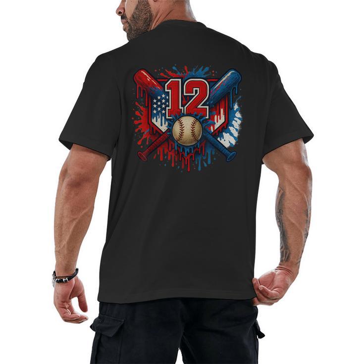 Baseball 12 Year Old Splash Drip 12th Birthday Boy Number 12 Men's Back Print T-Shirt