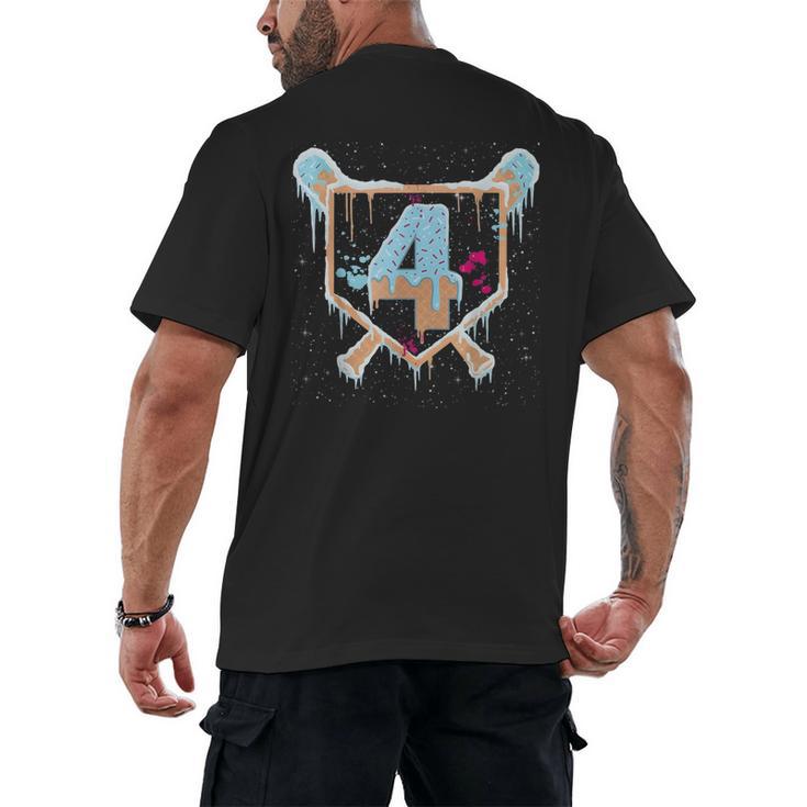 Baseball 4 Year Old Ice Cream Drip 4th Birthday Boy Number 4 Men's Back Print T-Shirt