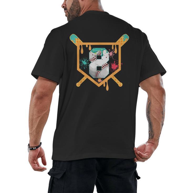 Baseball 8 Year Old Ice Cream Drip 8th Birthday Boy Number 8 Men's Back Print T-Shirt