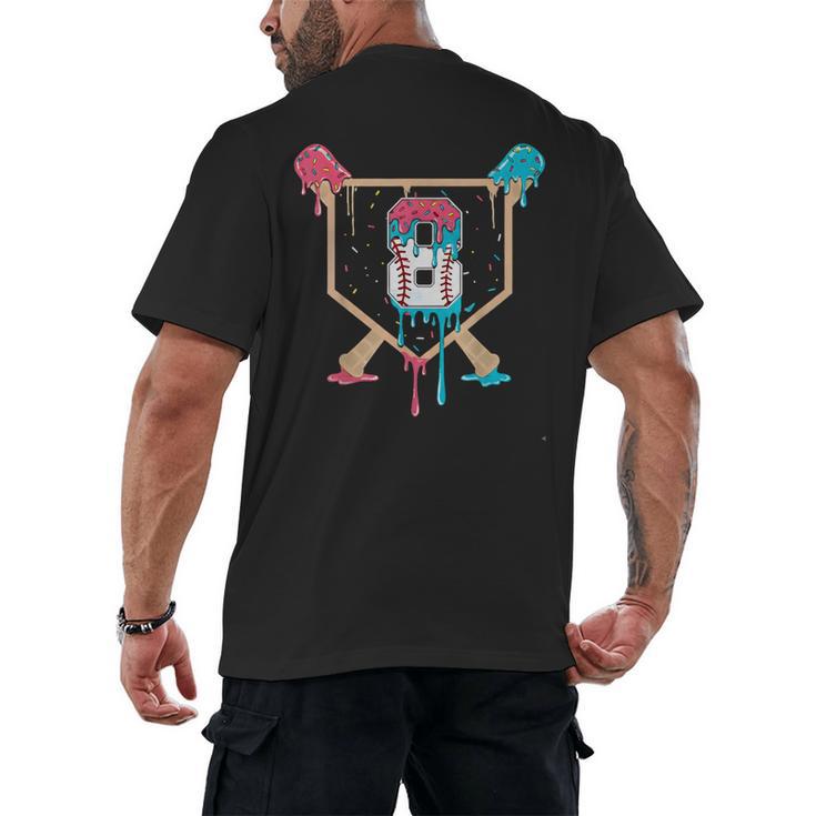 Baseball 8 Year Old Ice Cream Drip 8th Birthday Boys Player Men's Back Print T-Shirt