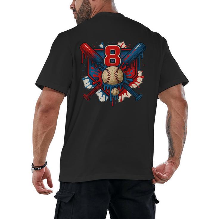 Baseball 8 Year Old Splash Drip 8th Birthday Boy Number 8 Men's Back Print T-Shirt