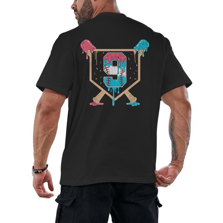 Baseball 9 Year Old Ice Cream Drip 9th Birthday Boys Player Men's Back Print T-Shirt