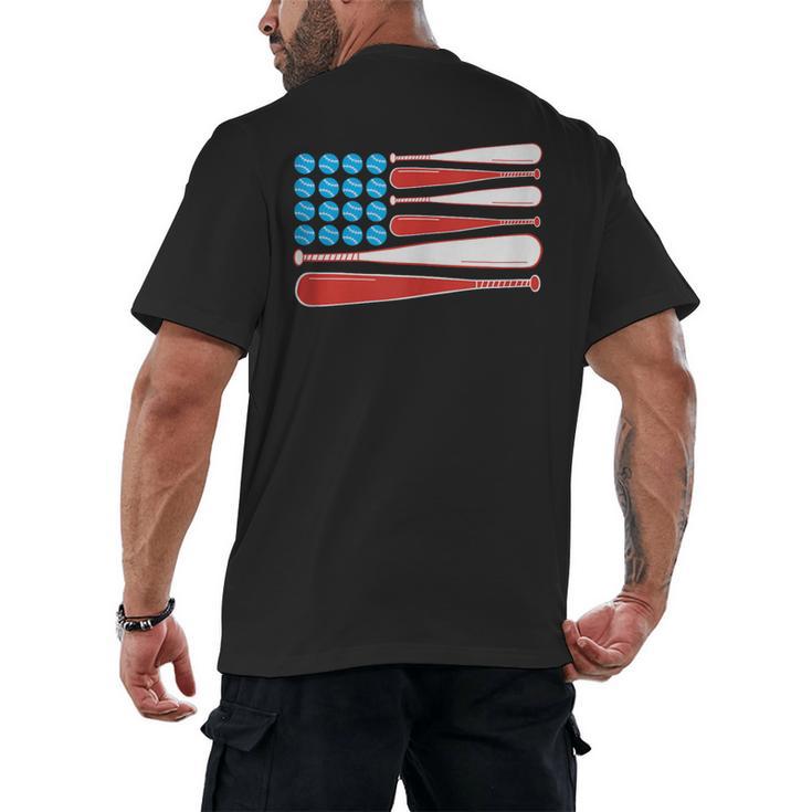 Baseball American Flag Patriotic USA Pride Men's Back Print T-Shirt
