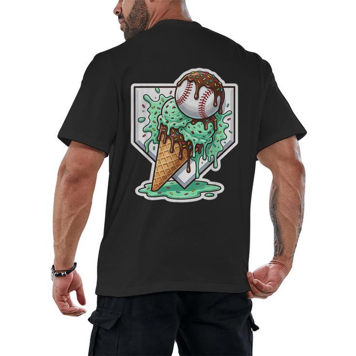 Baseball Boys Ice Cream Drip Baseball Boys Youth Mint Choco Men's Back Print T-Shirt