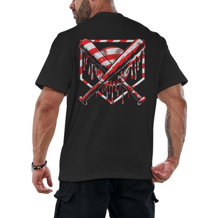 Baseball Candy Cane Christmas Baseball Ice Cream Drip Boys Men's Back Print T-Shirt