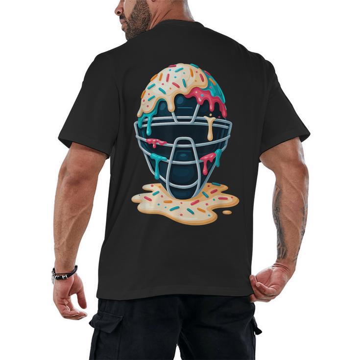 Baseball Catcher Mask Ice Cream Dripping Baseball Boy Youth Men's Back Print T-Shirt
