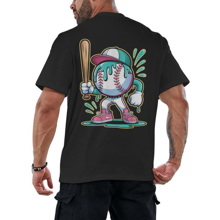 Baseball Character Cartoon Batter Drip Style Women Men Men's Back Print T-Shirt