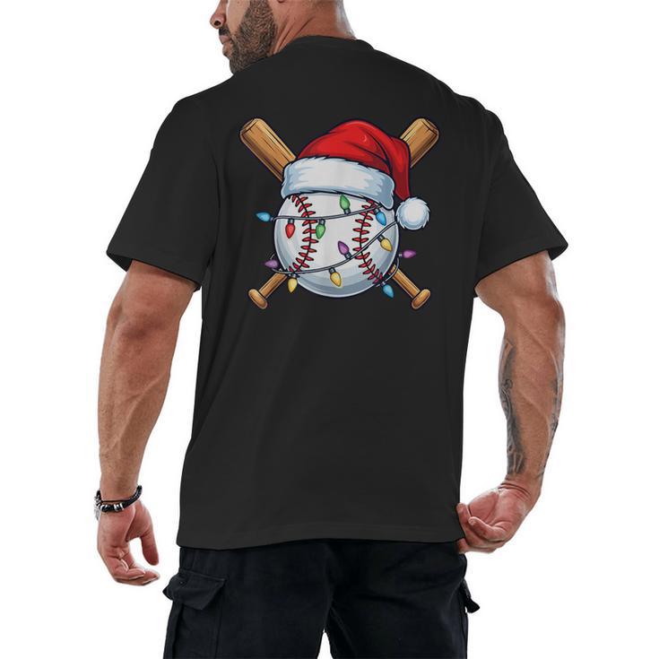 Baseball Christmas Lights Santa Christmas Baseball Player Men's Back Print T-Shirt