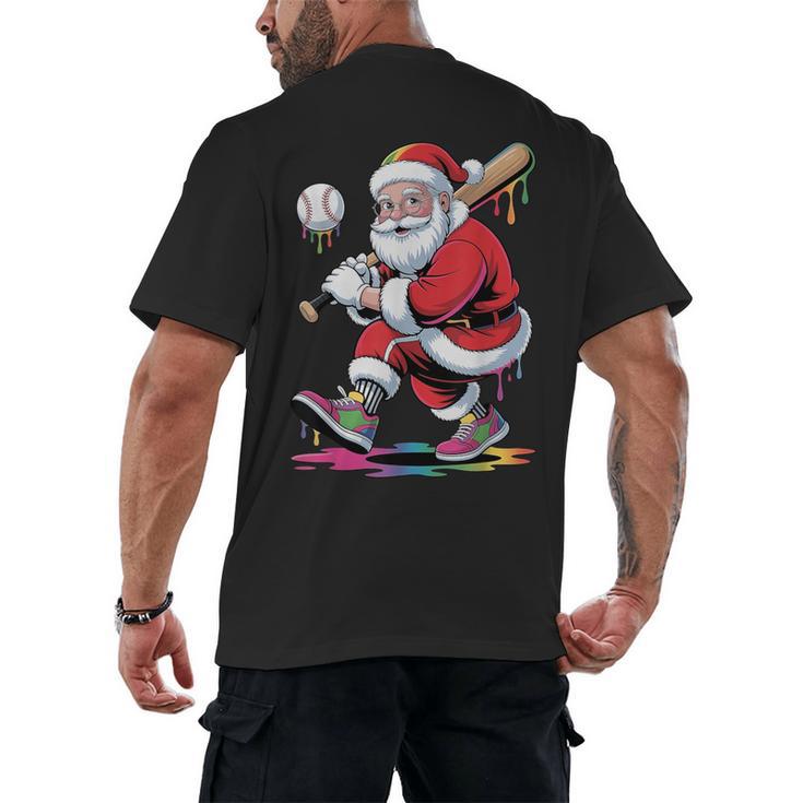 Baseball Christmas Santa Claus Batter Baseball Drip Men's Back Print T-Shirt