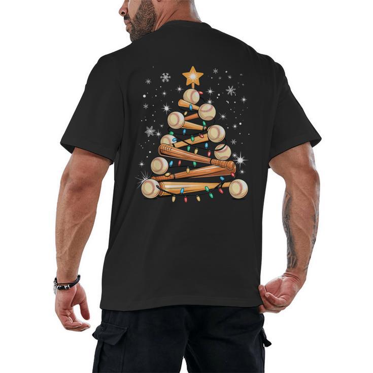Baseball Christmas Tree Light Xmas Baseball Men's Back Print T-Shirt