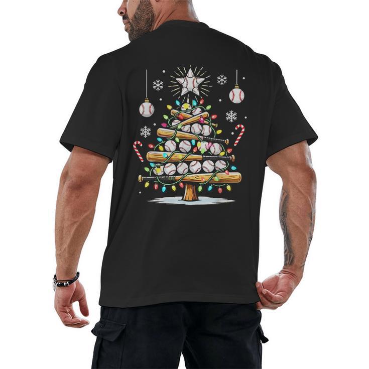 Baseball Christmas Tree Lights Men's Back Print T-Shirt