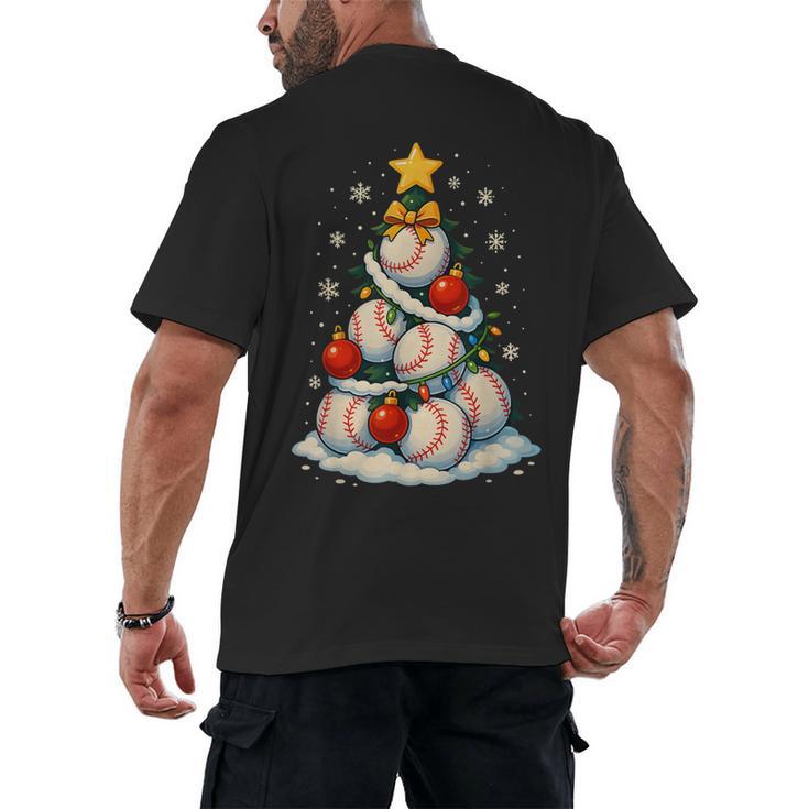 Baseball Christmas Tree Lights Santa Sport Player Lover Xmas Men's Back Print T-Shirt