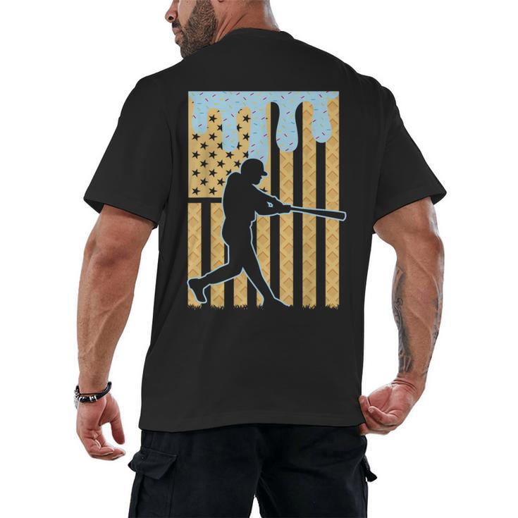 Baseball Drip Boys Dripping Ice Cream Baseball American Flag Men's Back Print T-Shirt