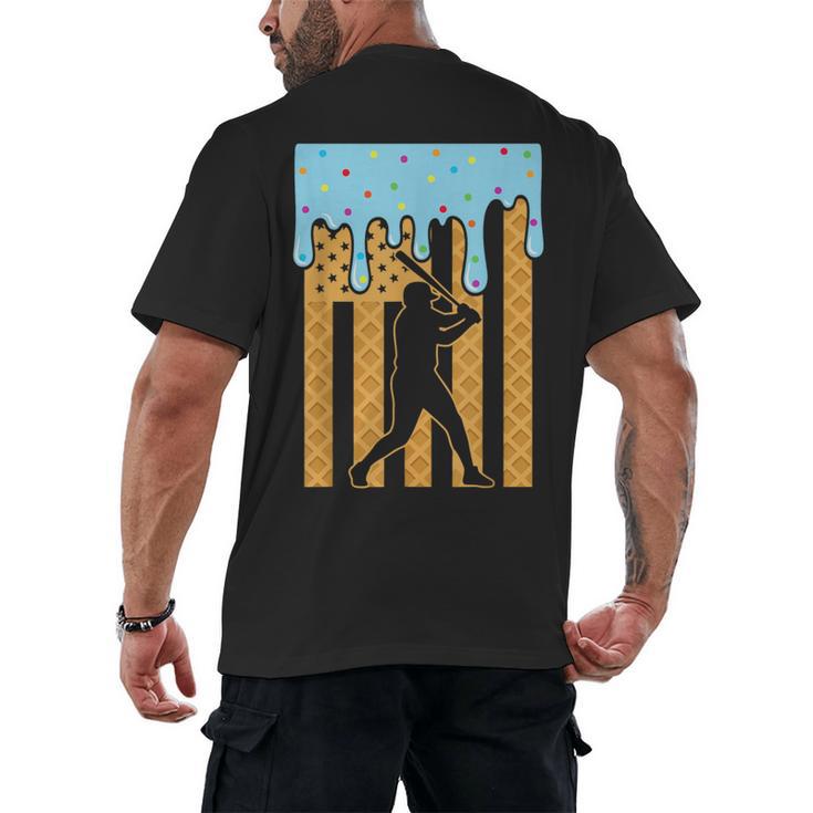 Baseball Drip Dripping Ice Cream Sport Player American Flag Men's Back Print T-Shirt