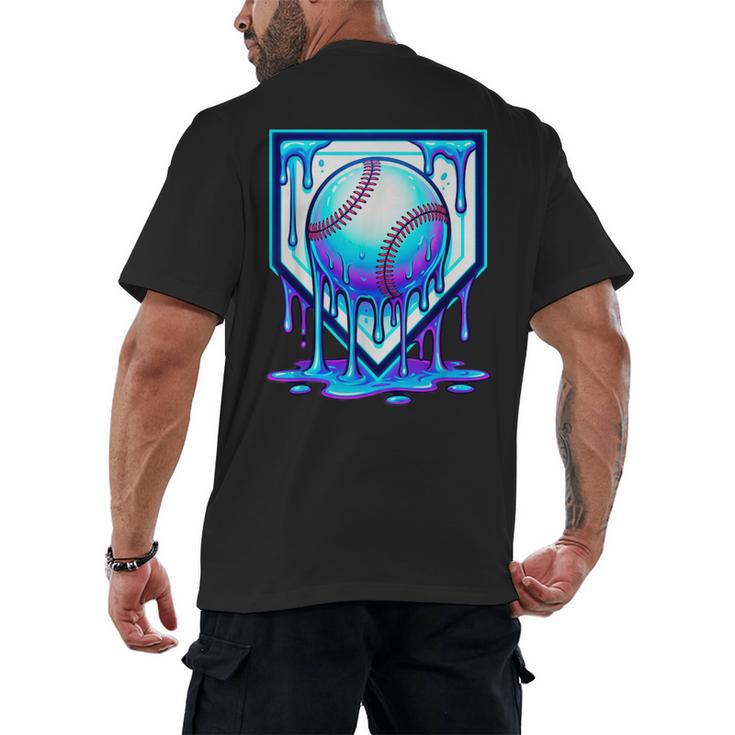 Baseball Drip Ice Cream Blue Glow Melt Ball Graphic Men's Back Print T-Shirt