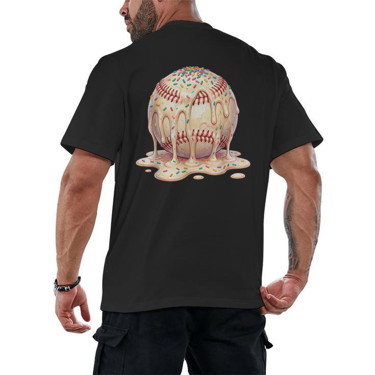 Baseball Drip Ice Cream Melting Illustration Men's Back Print T-Shirt