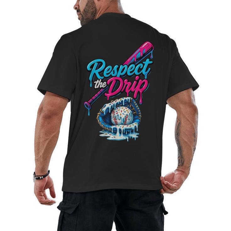 Baseball Drip Ice Cream Sprinkles Youth Boys Baseball Glove Men's Back Print T-Shirt