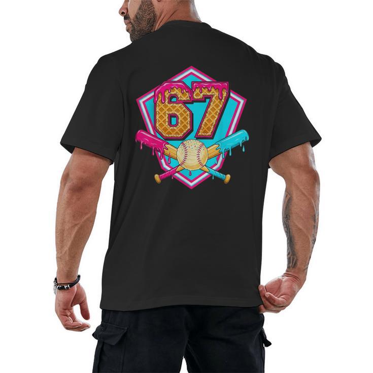 Baseball Drip Jersey Number 67 For Players & 67th Birthday Men's Back Print T-Shirt