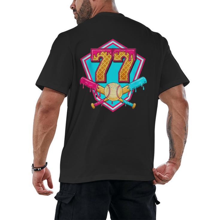 Baseball Drip Jersey Number 77 For Players & 77th Birthday Men's Back Print T-Shirt