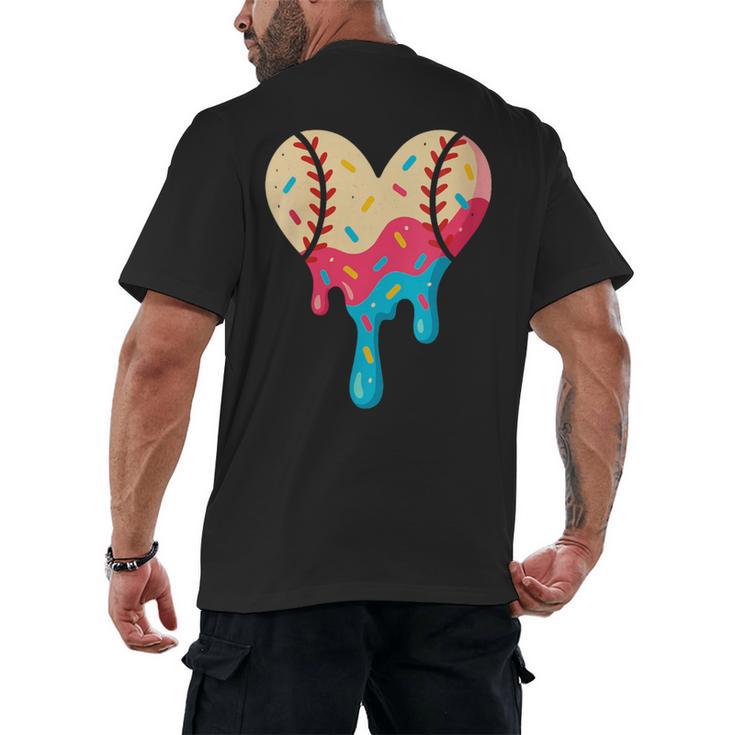 Baseball Drip Melting Ice Cream Baseball Heart Boys Girls Men's Back Print T-Shirt