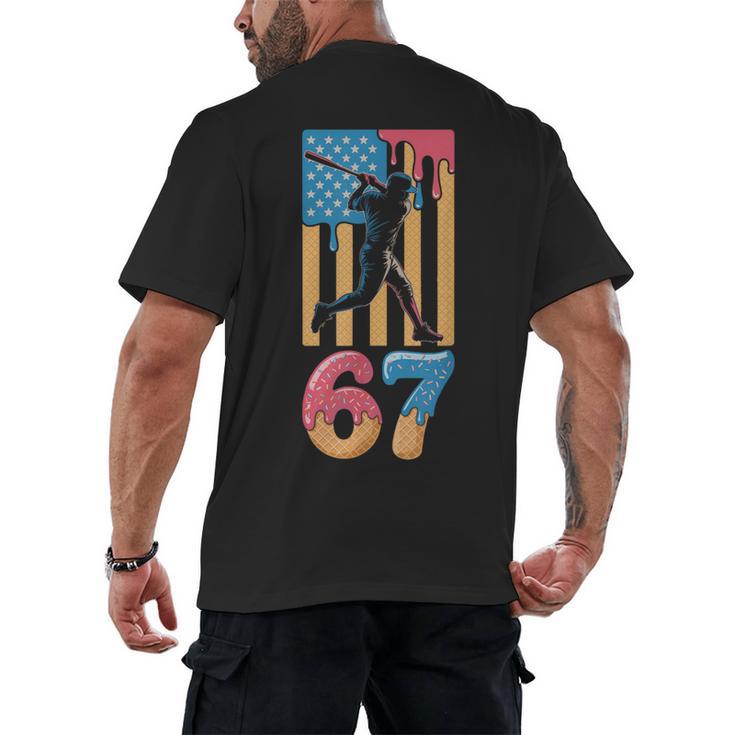Baseball Drip USA Flag 67 Player 67th Birthday Ice Cream 67 Men's Back Print T-Shirt