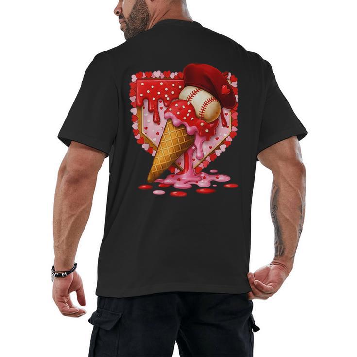 Baseball Heart Valentine Baseball Ice Cream Drip Boys Girls Men's Back Print T-Shirt