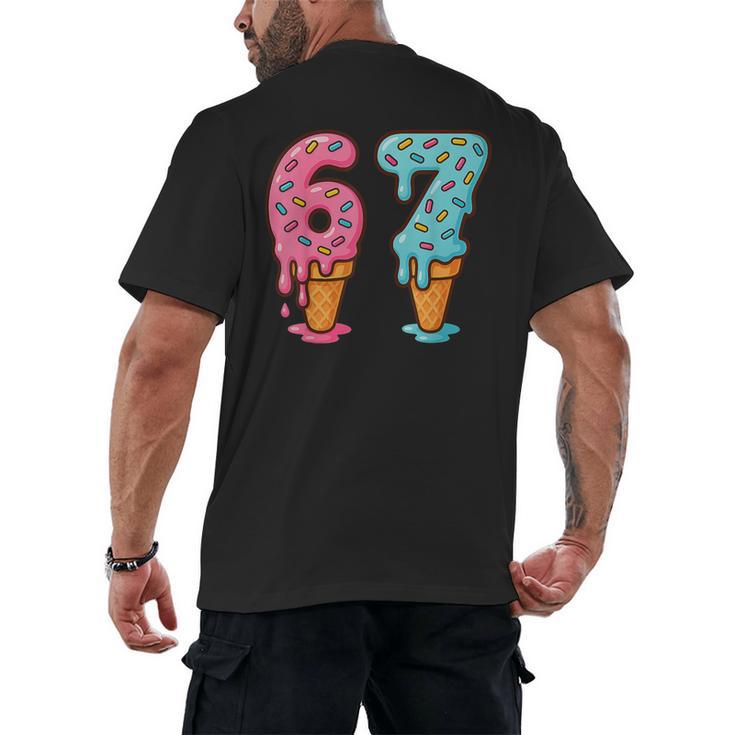 Baseball Ice Cream Drip 6 7 Kids 67 Birthday Men's Back Print T-Shirt